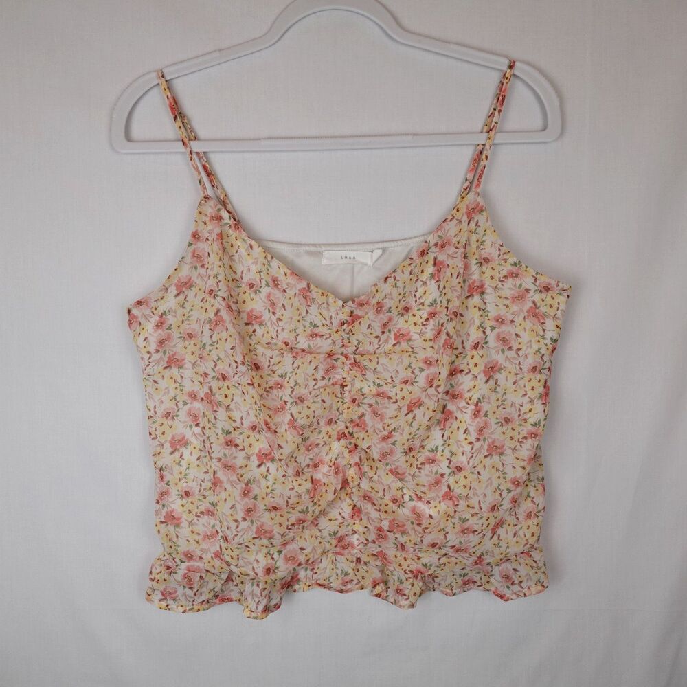 Yellow Pink Cream Ditsy Floral Lush Blouse Ruched Camisole Coquette Feminine